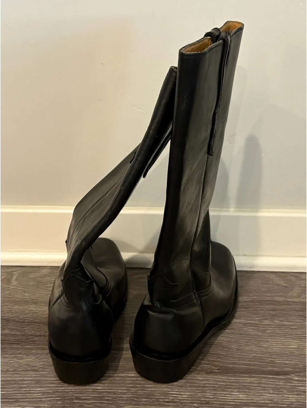 Oak Tree Farms Frontier Collection Black Leather Tall Cowboy Boots Square Toe